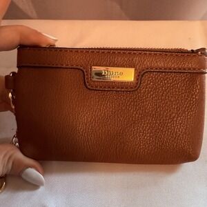 Dune London Brown Leather Card Holder Coin Purse Wallet Keychain Key Ring